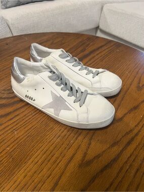 Golden Goose White Leather Sneakers with Silver Star & Heel